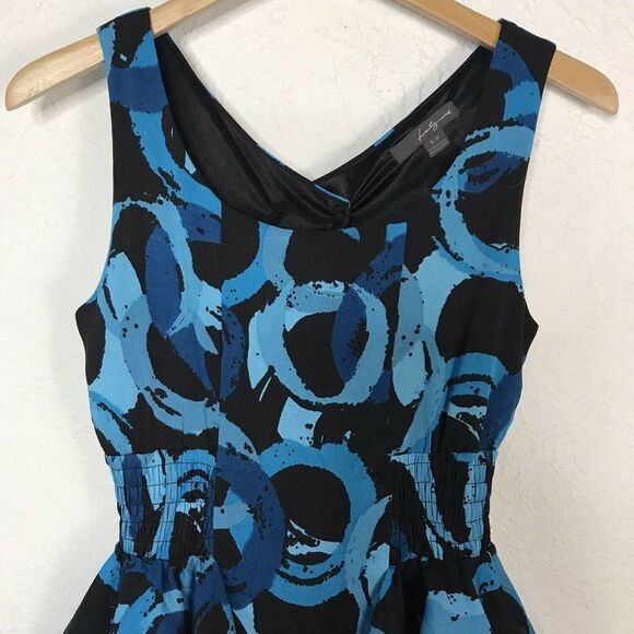 Twenty One Womens Dress Size Small Black& Blue Printed Sleeveless Tank Dress - Picture 3 of 15